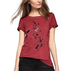 edc by ESPRIT Dames T-shirt met pailletten en borduurwerk, rood (dark red 610), S