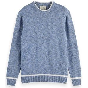 Scotch & Soda Heren Regular Crew Neck Cotton Blend Pullover Sweater, blauw gemêleerd 0886, S
