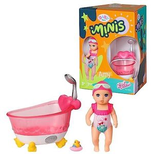 BABY born Minis Speelset Badkuip met Amy 906101 - 6,5 cm pop met exclusieve accessoires en beweegbaar lichaam voor realistisch spel - Geschikt voor kinderen vanaf 3+ jaar.