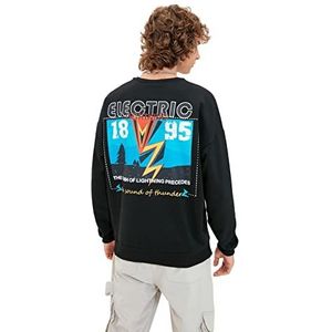 Trendyol Man Jonge Oversize Basic Crew hals Gebreid Sweatshirt, Zwart, XL