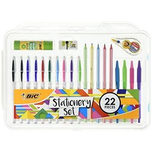 BIC 961543 Briefpapier Set Lijm Stick/Mini Eraser/Correctie Tape/HB Grafiet Potlood/Balpen (Pack van 22)