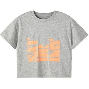 NAME IT Girl's NKFBALONE SS TOP Box shirt met korte mouwen, grijs melange, 116, gemengd grijs, 116 cm