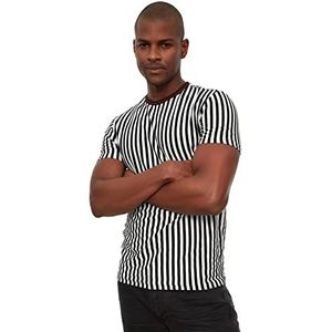 Trendyol Heren zwart mannelijke reguliere pasvorm ronde kraag korte mouwen gestreept T-shirt, zwart, extra large