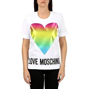 Love Moschino Dames Cotton Jersey Rainbow Shiny Satin Maxi Heart T-shirt