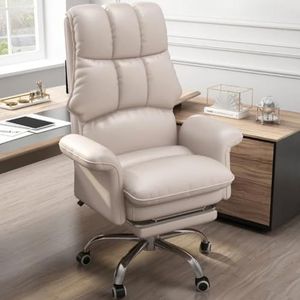 Shally Dogan Bureaustoel, verstelbare rugleuning, hoge bekleding, lounge met voetensteun, ergonomisch design, ideaal voor slaapkamer, thuis, werkkamer, werk (beige)
