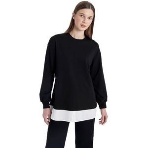 DeFacto Oversize damesshirt - lange mouwen longshirt - comfortabele tops voor dames casual shirt met lange mouwen, zwart, S