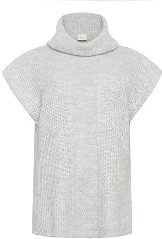 Kaffe Curve - Grijze Melange - Gebreide Poncho met Coltrui - Dames