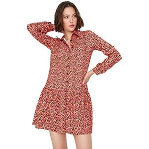 TRENDYOL Dames mini-blousejurk regular fit geweven stof jurk, Meerkleurig, 38