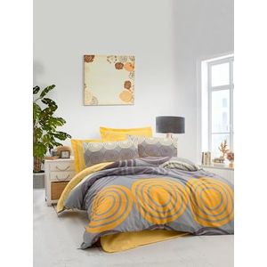 Nuit Des Rêves Double Quilt Cover Set (200 x 200 cm), Geel & Grijs, 100% Polyester MicroSatijn & Katoen 3D Print, Ritssluiting, Machine Wasbaar