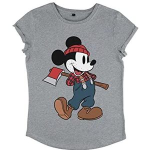 Disney Classics Classic Lumberjack Mickey Organic Rolled Sleeve T-Shirt, Melange Grey, L, grijs (melange grey), L