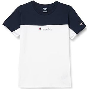 Champion Legacy Icons B Color Block S/S Crewneck T-shirt, wit/marineblauw, 9-10 jaar kinderen en jongens SS24, wit/marineblauw