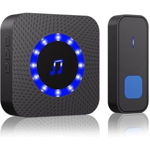 NEUTYPECHIC Draadloze deurbel voor buiten, IP55, draadloos, bereik 400 m, draadloze bel met led-flits, deurbel met 55 melodieën en 5 niveaus, bel voor thuis, hotel