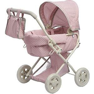 Teamson Kids Luxe Poppenwagen Voor Babypoppen - Accessoires Voor Poppen - Kinderspeelgoed - Roze/Grijs/Polka Dot