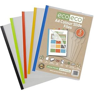 eco-eco A4 50% Gerecycleerde tas 10 Easy Slide Files, Gekleurde Clip Bar Project Report Files, eco117x2