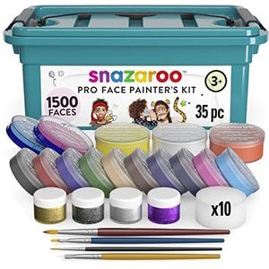Snazaroo Professionele Make-up Koffer - 13 Kleuren, 3 Glittergels, 10 Sponsjes & Stap-voor-Stap Instructies