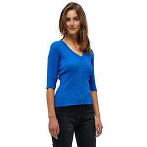 Peppercorn Dames Tana V-hals Half Mouwen Rib Trui Blauw Herfst Jumper Dames Maat XL Ribgebreid, 1522 Gladious Blue, XL