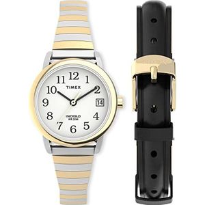 Timex Easy Reader 25 mm Expansion Band Horloge en lederen band Box Set, two-tone, Riemen.