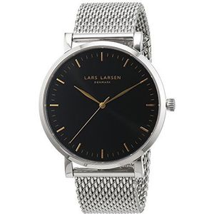 Lars Larsen heren Quartz horloge met zwarte wijzerplaat analoge display en zilver roestvrij stalen armband 143SBSM
