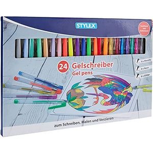 Stylex 43834 Gelpen, set van 24 gelstiften, gesorteerd in 8 metallic kleuren, 8 neonkleuren en 8 glitterkleuren, om te schrijven, te schilderen en te versieren