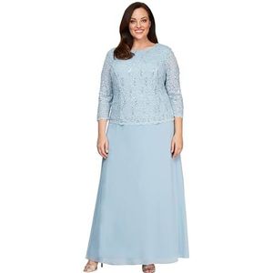 Alex Evenings Women's Plus Size Stretch Lace Bodice Mock One Piece Gown, Sky, 18W