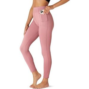 FM London Leggings met zakken, dameslegging met hoge taille, capri-designs, naadloze leggings voor fitness en yoga, roze (Foxglove Capri), L