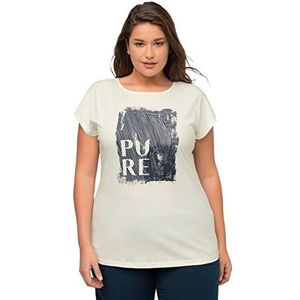 Ulla Popken Dames grote maten plus size T-shirt, pure, vis, ronde hals, halve mouwen, biologisch katoen 815573, gebroken wit, 50/52 NL