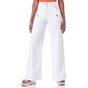 Moschino Dames wijde pijpen in stretch fancy Cotton Linen Pants, wit (optical white), 38 NL