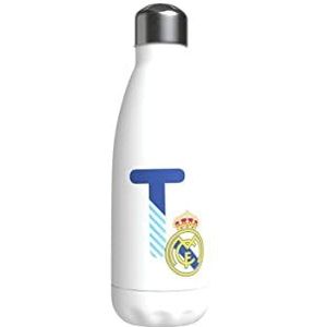Real Madrid - roestvrijstalen waterfles, hermetische sluiting, met letter T-ontwerp in blauw, 550 ml, witte kleur, officieel product (CyP Brands)