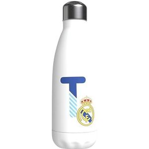 Real Madrid - roestvrijstalen waterfles, hermetische sluiting, met letter T-ontwerp in blauw, 550 ml, witte kleur, officieel product (CyP Brands)