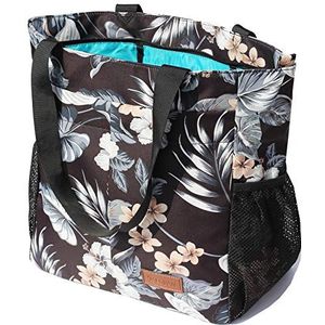 ESVAN Originele Floral Tote Bag Grote schoudertas met meerdere zakken voor gym, reizen, strand, dagelijkse tassen, Zwarte Grijze Bloem, Eén Maat