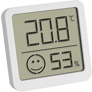TFA Dostmann Digitale Mini Thermo-Hygrometer, 30.5053.02, met behaaglijkheidsgraad voor een gezond binnenklimaat, Weergave van binnentemperatuur en -vochtigheid, wit, (L)46 x (B)13 x (H)43 mm