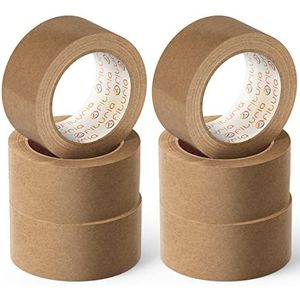 OFITURIA Cinta Adhesiva Ecológica de Papel Kraft color Marrón. Cinta de Carrocero para Embalaje, Enmarcar Cuadros o Sellar. Empaquetado Seguro y Resistente - (72 mm x 80 mts - Kraft, 6 Rollos)