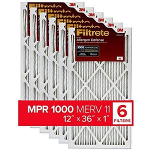 Filtrete 12x36x1 Luchtfilter MPR 1000 MERV 11, Allergeen Defensie, 6-Pack (Exacte Afmetingen 11.69x35.69x0.81)