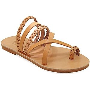36 Beige Emmanuela Griekse stijl sandalen met geweven delen, hoge kwaliteit handgemaakte lederen platte sandalen, zomerschoenen met rits voor vrouwen, boho chique rits sandalen