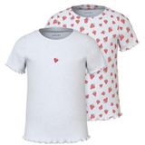 NAME IT Meisjes Nmfvemma 2P AOP Ss Slim Top (2-pack), wit (bright white), 104