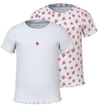 NAME IT Meisjes Nmfvemma 2P AOP Ss Slim Top (2-pack), wit (bright white), 104