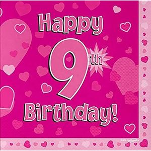 Oaktree Happy 9e Verjaardag Roze 33cm x 33cm 3-laags Servetten 16st