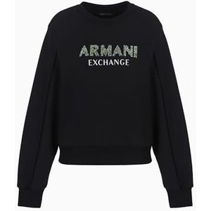 Armani Exchange Dames Rhinestone Logo Crewneck Pullover Sweatshirt Black, L, zwart, L