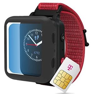 ANIO 5 smartwatch voor kinderen, editie 2022, kinderhorloge met simkaart en beschermcase, oproepen, berichten, met schoolmodus, SOS-functie, weer- en GPS-lokalisatie in rood