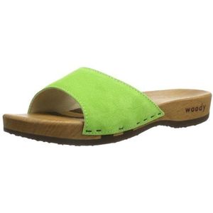 Woody dames heidi slippers, groen velours fluo, 39 EU
