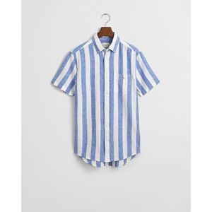 REG COTTON LINEN STRIPE SS SHIRT, Rich Blue., XL