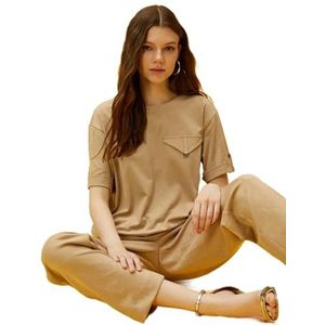 Koton Dames Pocket Suede Detail T-shirt Blouse, beige (059), 42