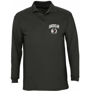AMERICAN COLLEGE USA American College Poloshirt, lange mouwen, uniseks, kinderen, Zwart, 8 Jaar