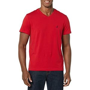 Nautica Heren T-shirt met korte mouwen Solide Slim Fit V-hals, Rood, L