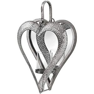 Hill 1975 Antieke zilveren hart gespiegelde theelichthouder in klein, glas, metaal, gemengd, een