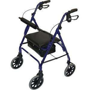 Days Lichtgewicht opvouwbare vierwielrollator, mobiliteitswandelaar met gewatteerde stoel, afsluitbare remmen en draagtas, beperkte mobiliteitssteun, voor ouderen of gehandicapten, blauw, 103/klein