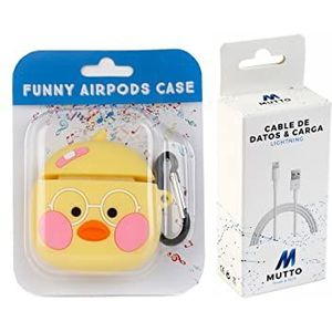 Set Airpods beschermhoes in kuikvorm + USB-Lightning-datakabel