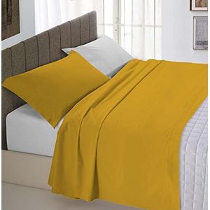 Italian Bed Linen Beddengoed Natural Colour, mosterd/lichtgrijs, eenpersoonsbed