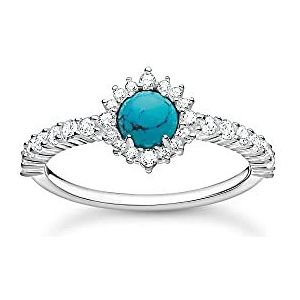 Thomas Sabo Damesring 925 sterling zilver met turquoise steen en witte zirkonia, maat: 52, TR2344-405-17-52