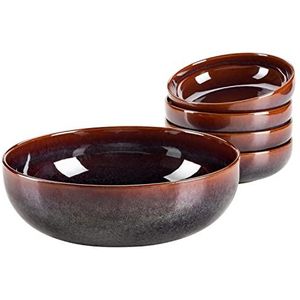 MÄSER Serie Elina Uno, moderne 5-delige bowl-set van keramiek met onregelmatig effectglazuur, 1 kom groot en 6 schalen voor salade, muesli of soep, aardewerk, jungle